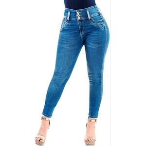 Lt. Rose womens Sz 3 Skinny Butt Lift Jeans Push Up High Rise Waist Denim Blue
